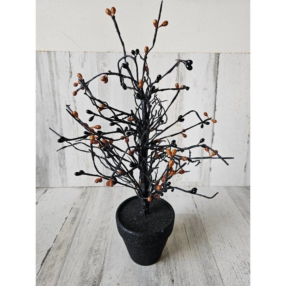 Glitter mini Halloween tree black orange tabletop decor